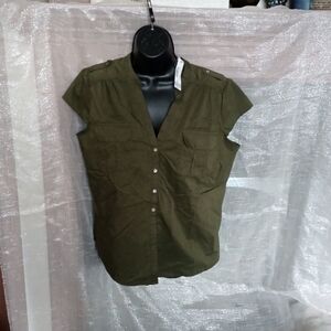 Worthington Women’s blouse, dark green khaki, PL, NWT
